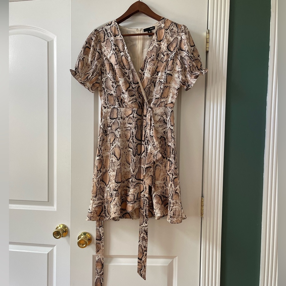 Aqua Puff Sleeve Snake Print Wrap V-Neck Mini Dress